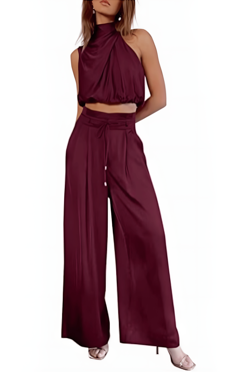 Veelzijdige tweedelige set voor dames, mouwloze top & wijdvallende broek, casual of chic te dragen.