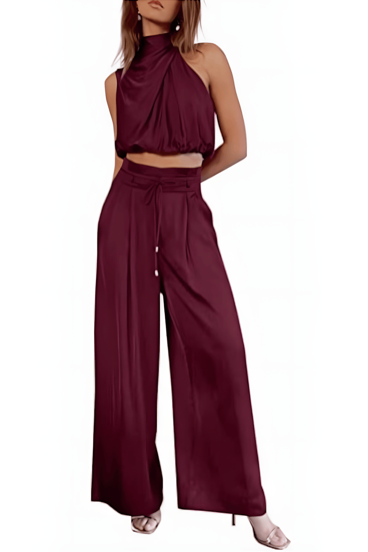Veelzijdige tweedelige set voor dames, mouwloze top & wijdvallende broek, casual of chic te dragen.