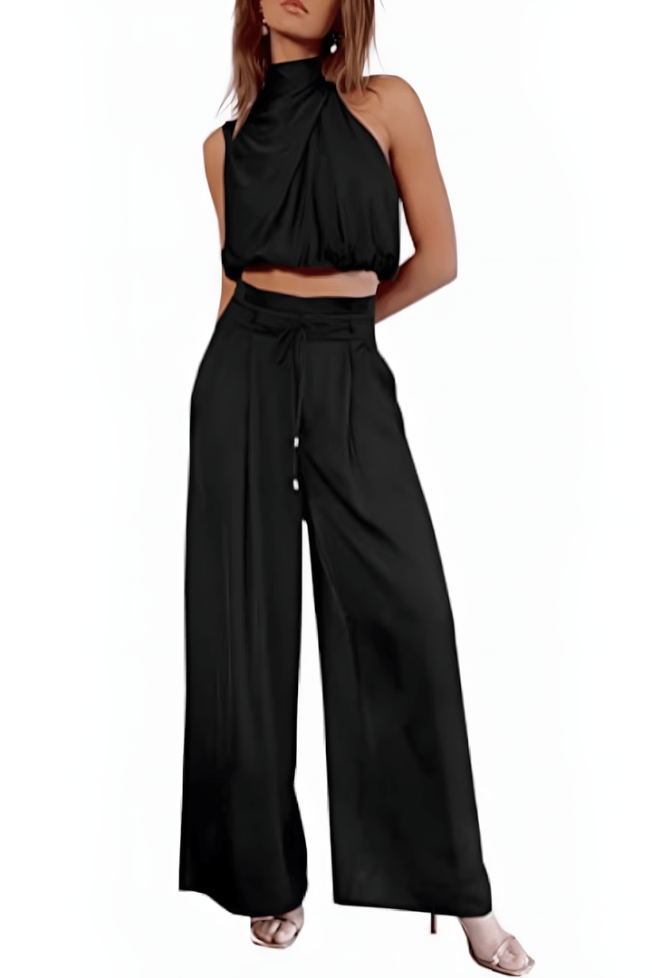 Mouwloze top van de elegante tweedelige dames set, ideaal voor warme lentedagen en zomer.