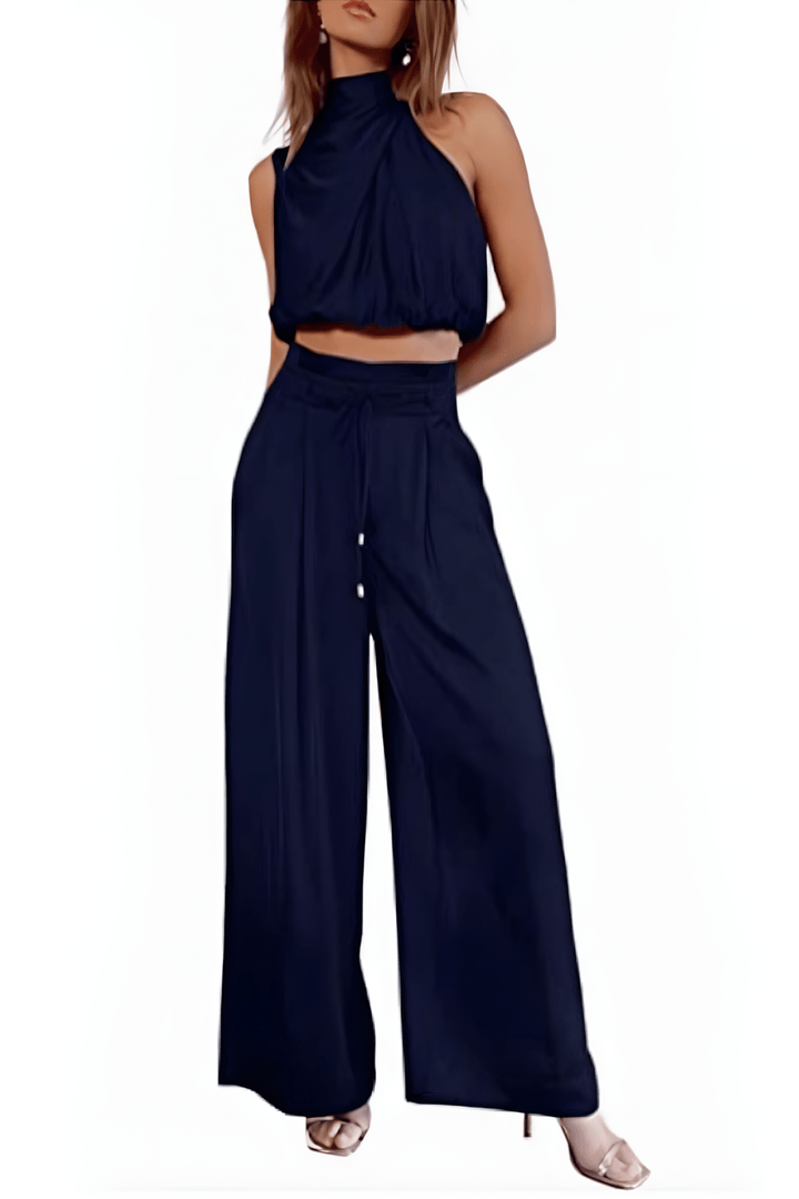 Complete elegante tweedelige set voor dames, mouwloze top en wijde broek, veelzijdig voor elke gelegenheid.