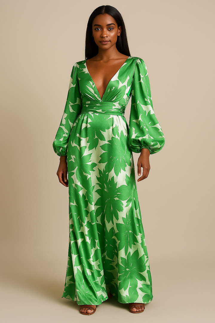 "Elegante V-hals jurk met losse pasvorm in viscose, kleurrijk, geschikt voor zonnige lentedagen en zomerevenementen."