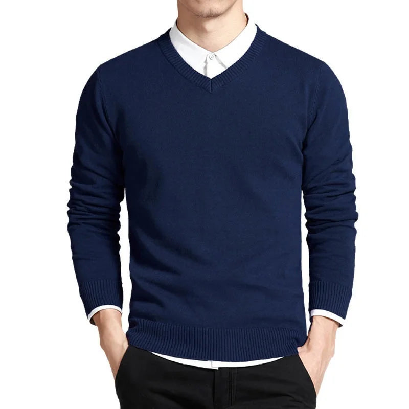 "Elegante V-hals premium katoenen trui voor dames met lange mouwen, ideaal voor iedere gelegenheid en comfortabele pasvorm."