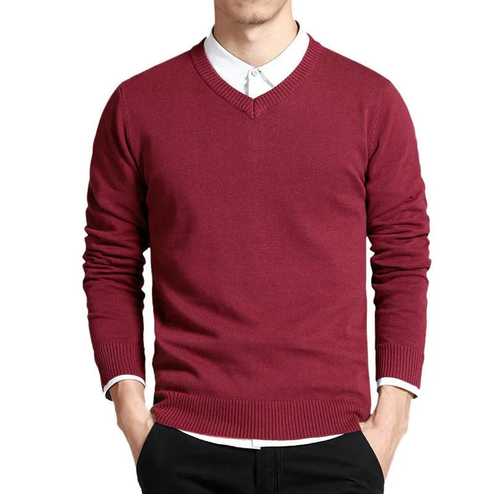 "Elegante V-hals premium katoenen trui voor dames met lange mouwen, ideaal voor iedere gelegenheid en comfortabele pasvorm."