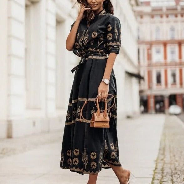 Veelzijdige dames vintage zomerjurk, een elegante midi jurk geschikt voor elk zomerfeest of dagelijks gebruik.