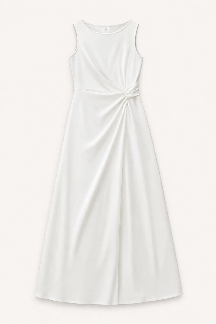 Witte feestjurk voor dames, lange elegante avondjurk met split en subtiele draperingen, ideaal voor speciale gelegenheden.
