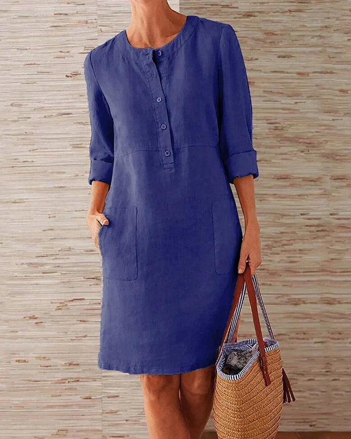 Elegante zwarte A-lijn mini zomerjurk voor dames met comfortabele 3/4 mouwen, perfect voor diverse gelegenheden.