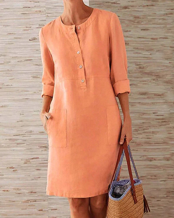 Comfortabele A-lijn dames zomerjurk met 3/4 mouwen, perfect voor vakanties of een stijlvolle casual look.