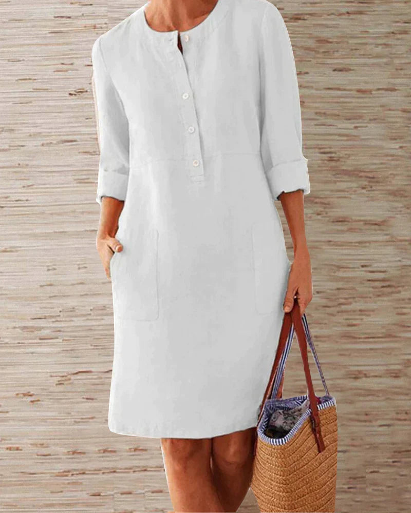 Dames zomerjurk met stijlvolle 3/4 mouwen en een modieuze A-lijn, een comfortabele en trendy mini jurk.
