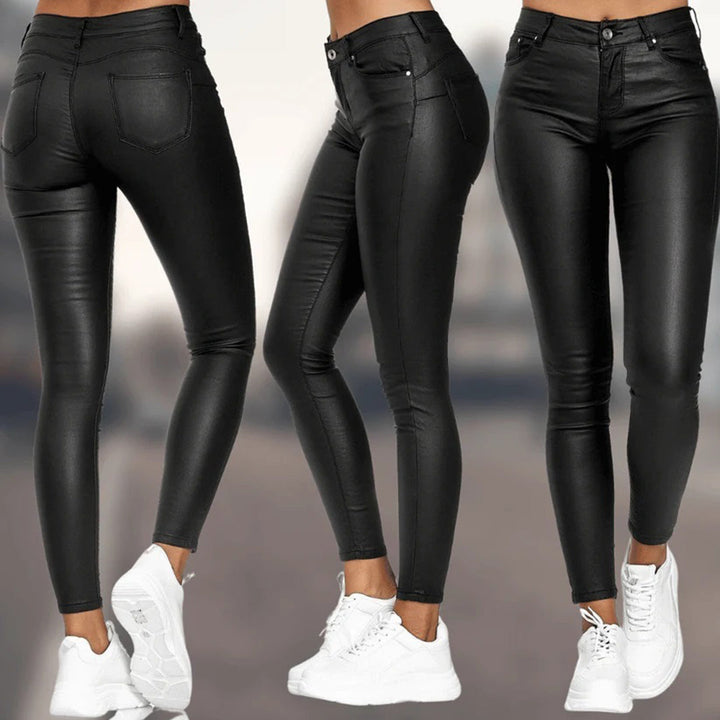 Nauwsluitende PU leren skinny damesbroek, elegant en veelzijdig, ideaal voor dagelijks en zomerse outfits.