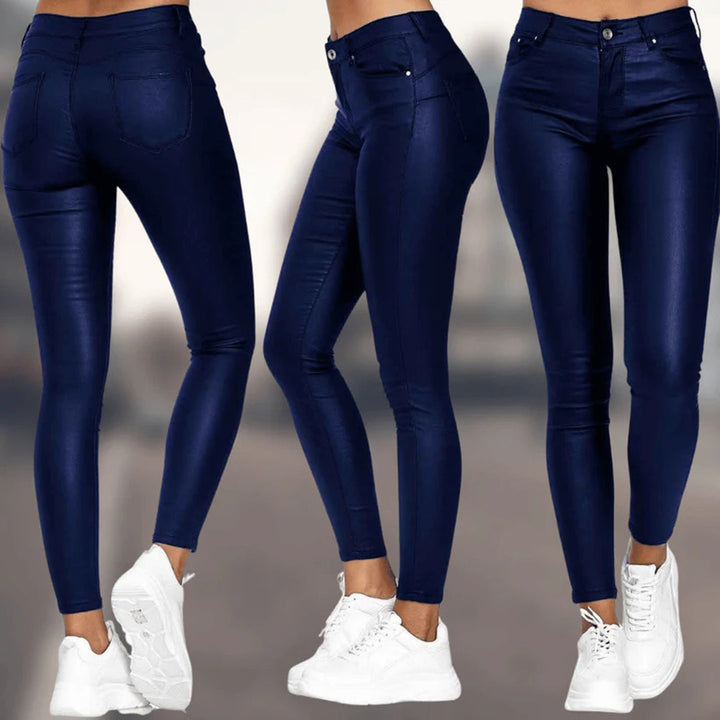 Stijlvolle PU leer damesbroek met skinny pasvorm, elegant en nauwsluitend, perfect voor diverse gelegenheden.