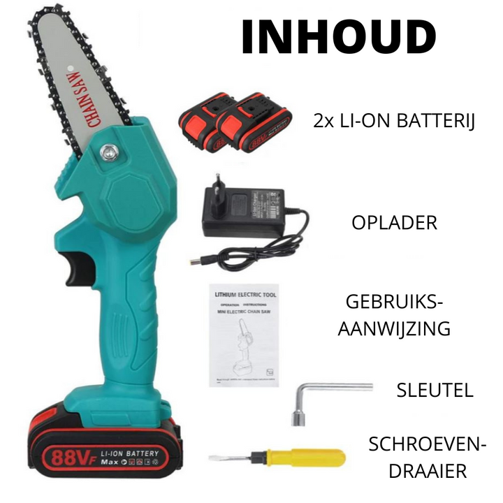 Krachtige elektrische snoeizaag op accu; perfect tuin gereedschap voor zagen en snoeien.