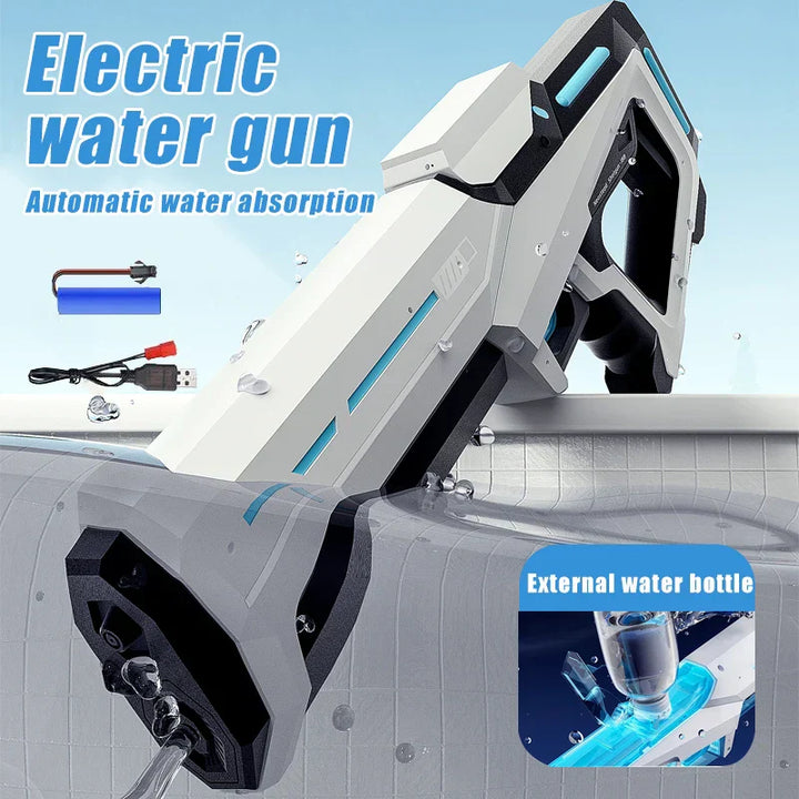 Elektrische waterpistool met krachtige autom. waterstraal, blauw ABS kunststof, ideaal zomerspeelgoed voor kinderen en volwas