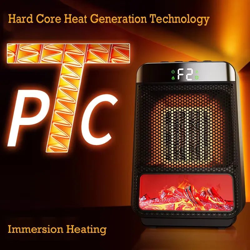 Compacte elektrische kachel met digitaal display en thermostaat voor precieze, energiezuinige huisverwarming.