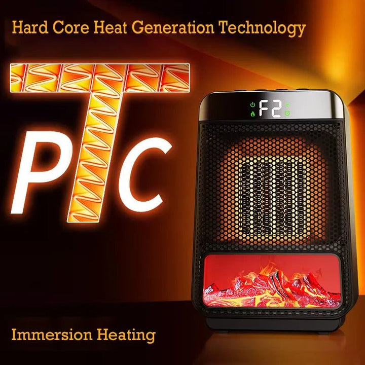 Compacte elektrische kachel met digitaal display en thermostaat voor precieze, energiezuinige huisverwarming.