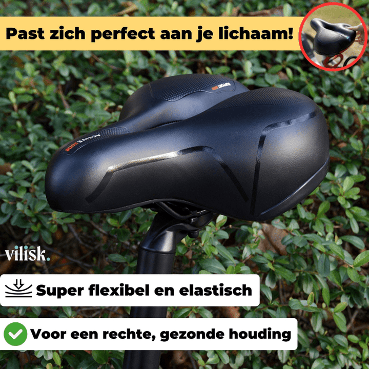 "Ergonomisch SoftRide fietszadel voor comfort, zwart kunstleer, verlicht rug- en zitbeenklachten, geschikt voor lange ritten.