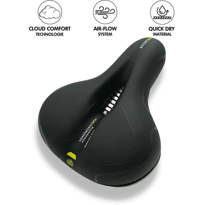 Fietsaccessoire: geel ergonomisch zadel voor ultiem comfort en schokabsorptie op elke fiets.