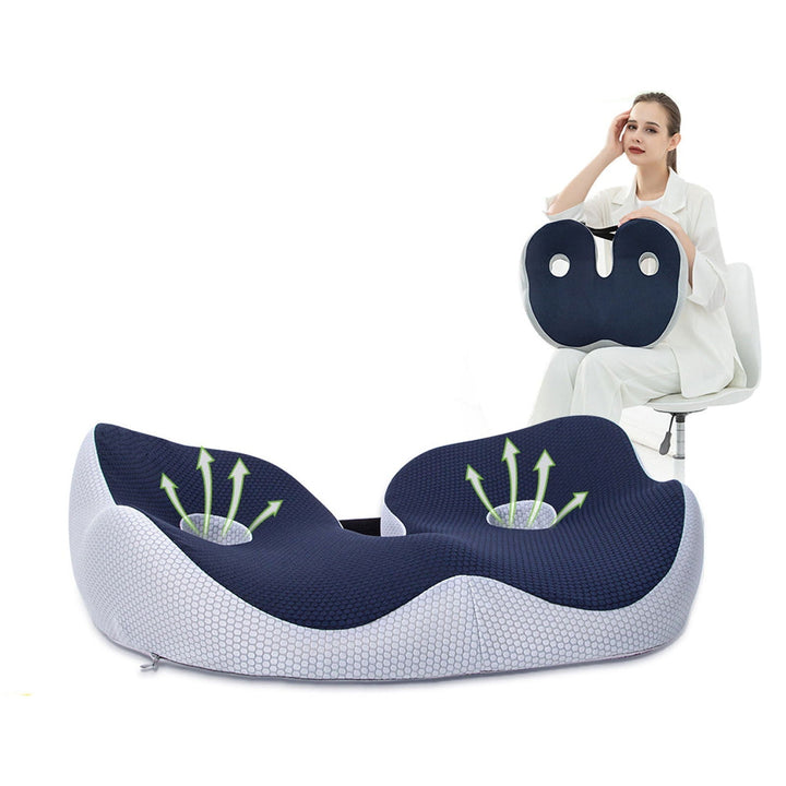 Ergonomisch zitkussen voor optimale rugsteun en pijnverlichting bij lang zitten.