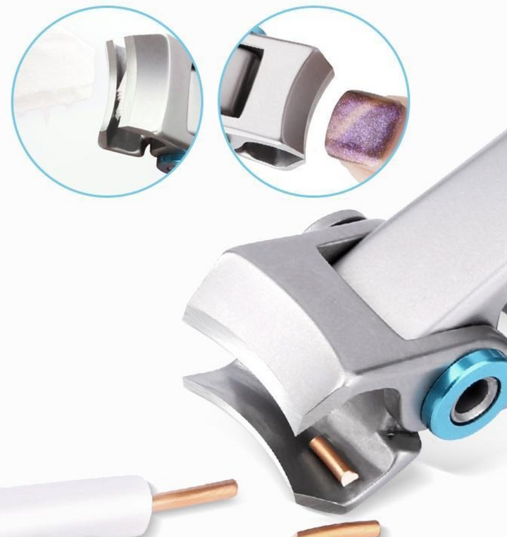 Ergonomische nagelknipper met roestvrijstalen bladen, perfect voor dikke nagels, zilverkleurig en duurzaam ontworpen.