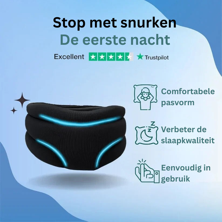 Comfortabele traagschuim neksteun, ontworpen voor optimale ondersteuning en diepere, snurkvrije slaap.