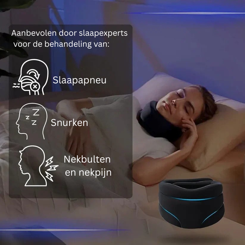 Effectieve neksteun tegen snurken en chronische nekpijn, bevordert ontspanning en herstellende nachtrust.