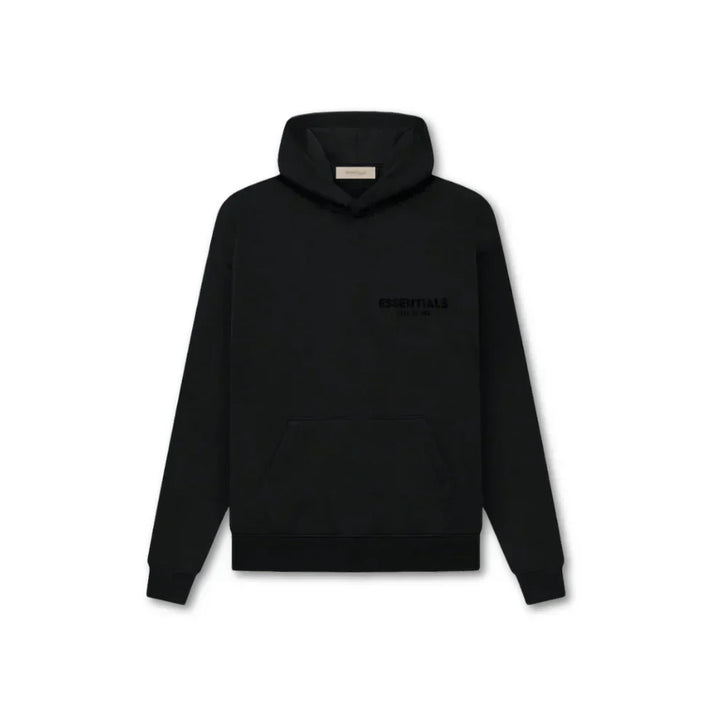 "Essentials oversized unisex hoodie in beige, grijs of zwart met ruime capuchon, buidelzak en minimalistisch ontwerp."