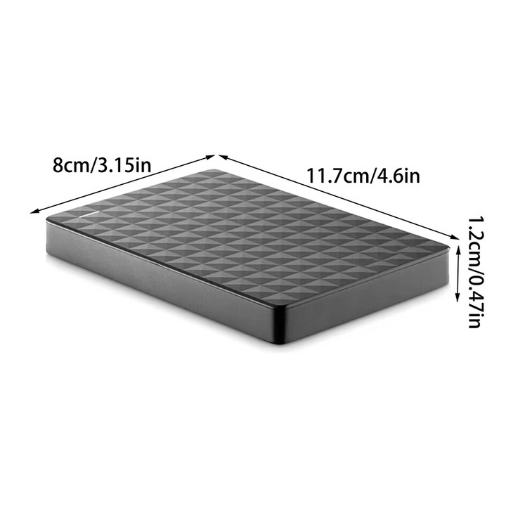 Zwarte, slanke externe harde schijf 2TB met USB 3.0 aansluiting, voor snelle dataoverdracht.