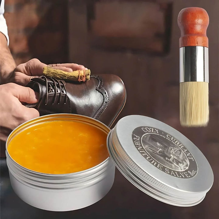 Lederonderhoudsset met balsem en doek; essentieel voor optimale leerbescherming, verzorging en het behoud van glans.