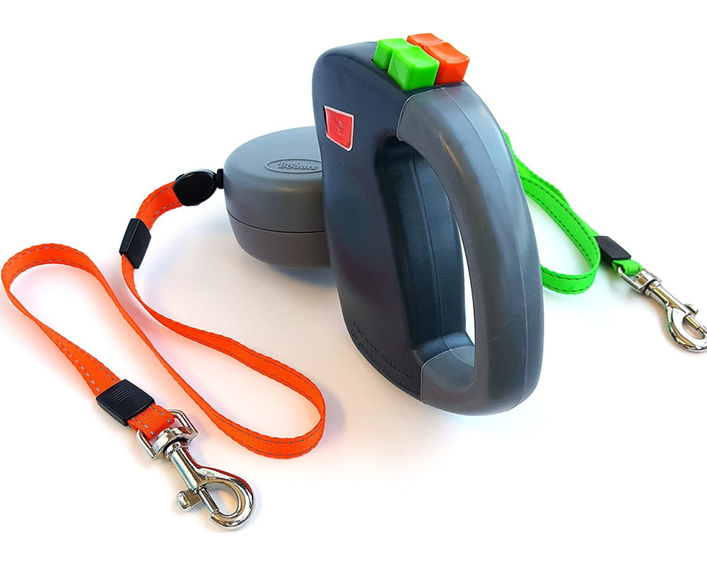 Comfortabele dubbele flexlijn voor honden; anti-knoop en reflecterende details voor stressvrije wandelingen.