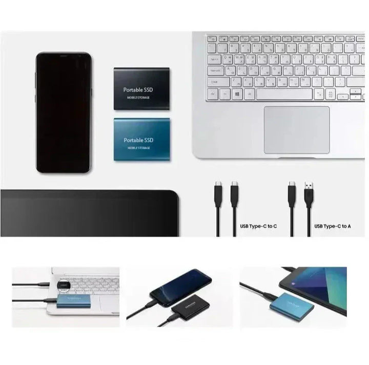 "FusionElite 2TB externe SSD, snel en schokbestendig, zilverkleurig, geschikt voor laptops en pc's"
