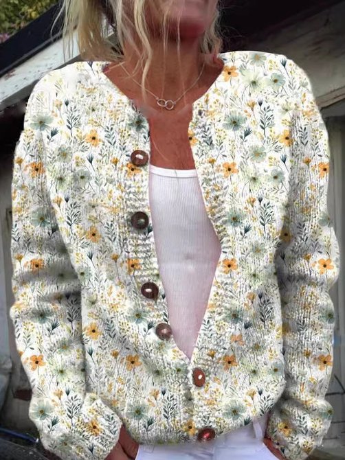 Modieus gebreid damesvest met unieke print. Ideaal voor een elegante casual look.