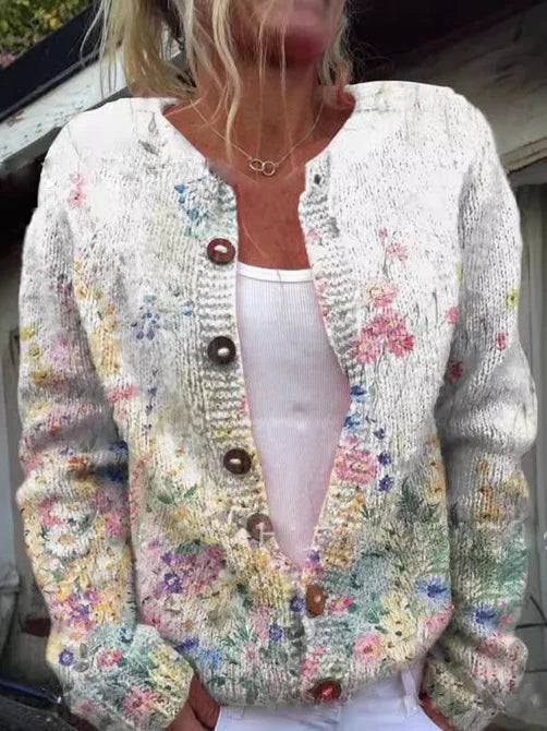 Stijlvol gebreid damesvest met modieuze print. Elegant en comfortabel, geschikt voor vele gelegenheden.