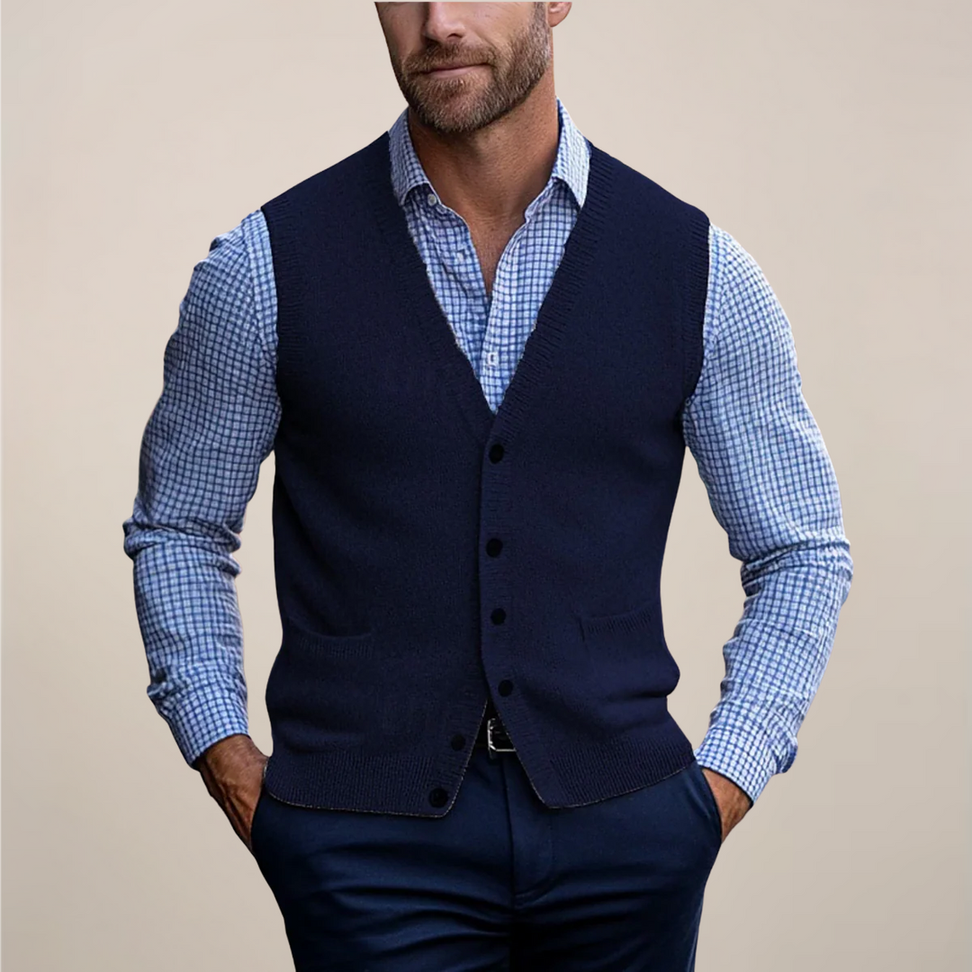 Casual gebreid heren V-hals gilet, ideaal voor het tussenseizoen. Voeg warmte toe aan je outfit.