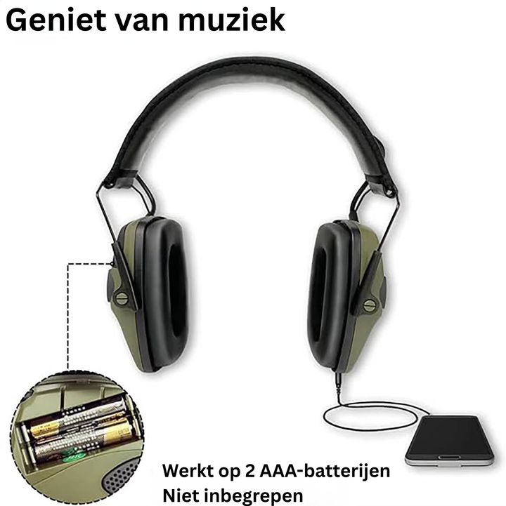 Detailfoto: ergonomische geluiddempende oorkappen met Bluetooth voor schietsport, verstelbare hoofdband.