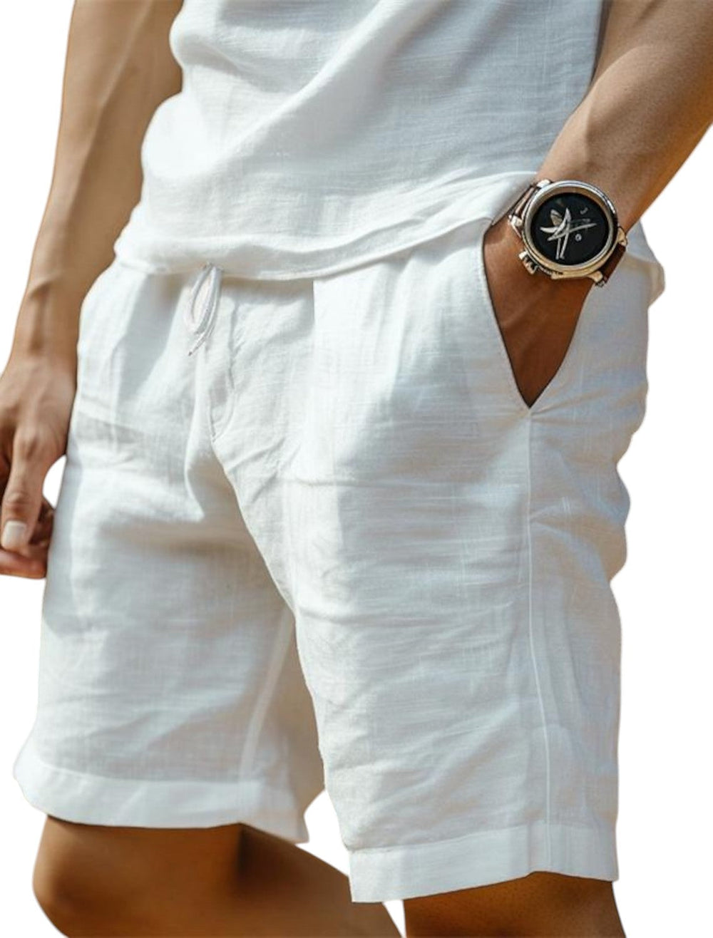 "George linnen korte broek heren, ademend en lichtgewicht, ideaal voor zomerse casual outfits op warme dagen."