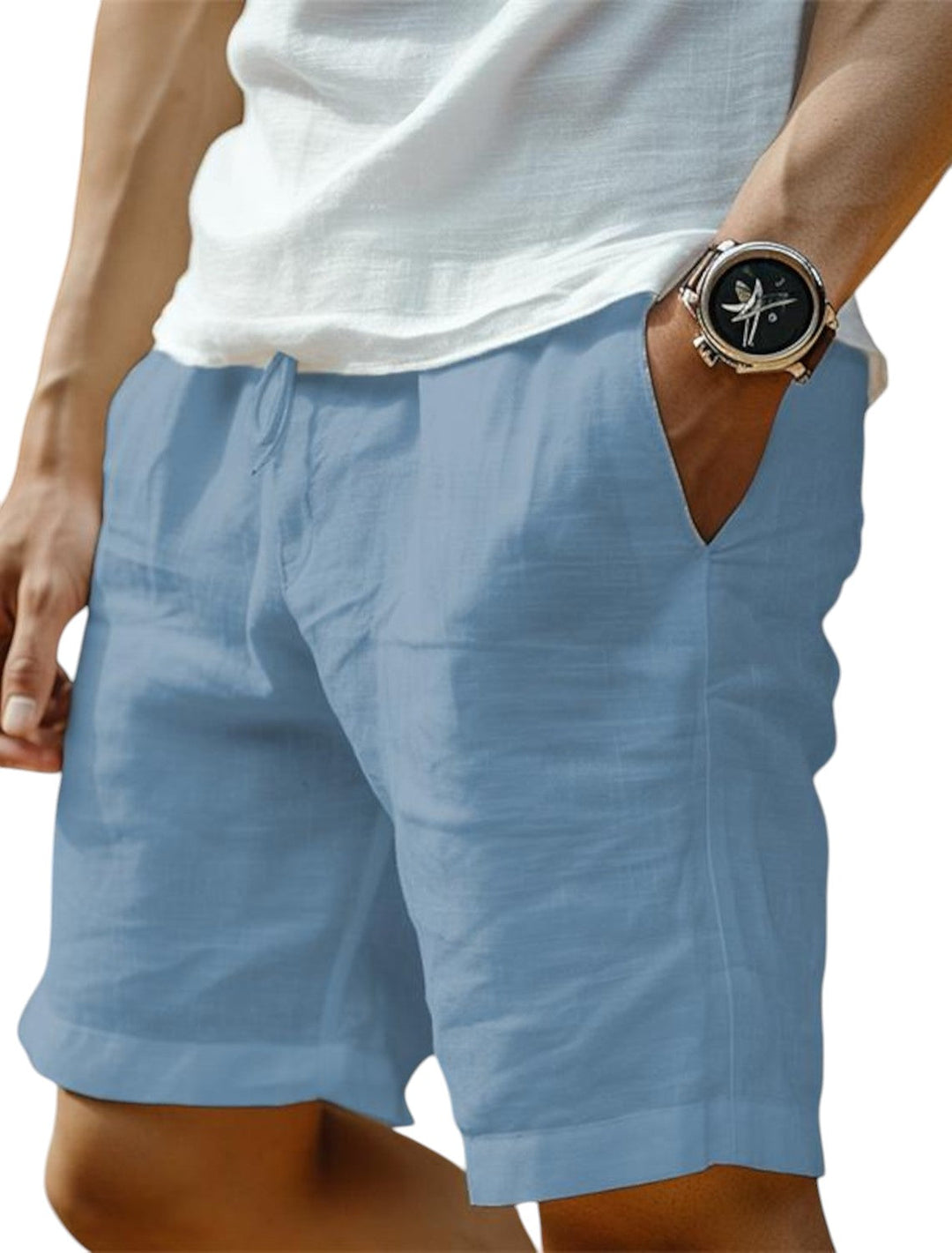 "George linnen korte broek heren, ademend en lichtgewicht, ideaal voor zomerse casual outfits op warme dagen."