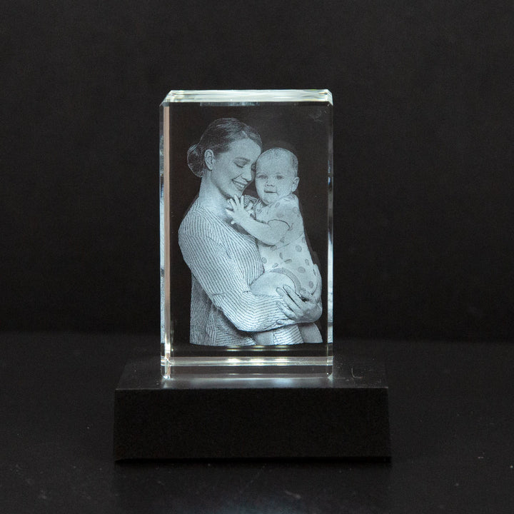 Luxueus gepersonaliseerd 3D fotokristal, een unieke manier om herinneringen vast te leggen.