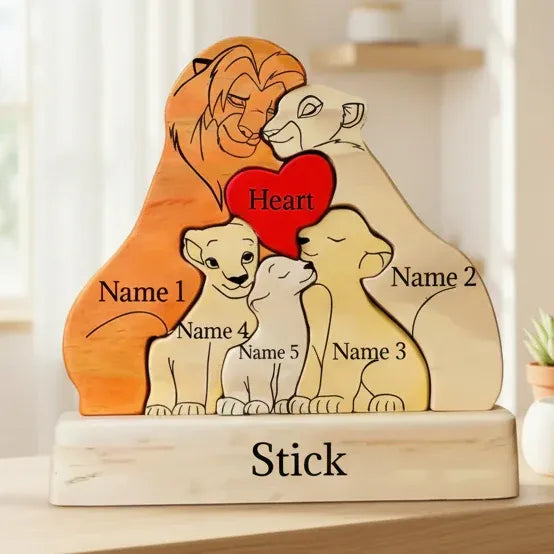 Handgemaakt houten familiebeeldje, leeuw of beer, speciaal gepersonaliseerd cadeau voor elk gezin.