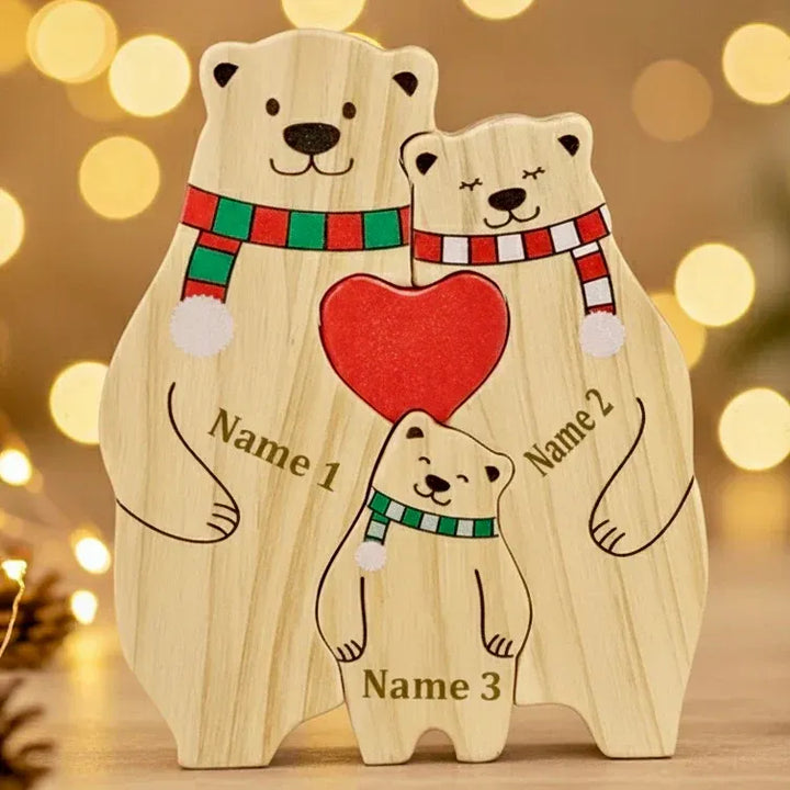 Handgemaakt houten familiecadeau, leeuw of beer, gepersonaliseerd, voor een warme sfeer in huis.