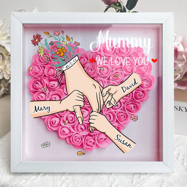Uniek Moederdag geschenk: vierkante bloemenlijst, gepersonaliseerd met namen, LED.