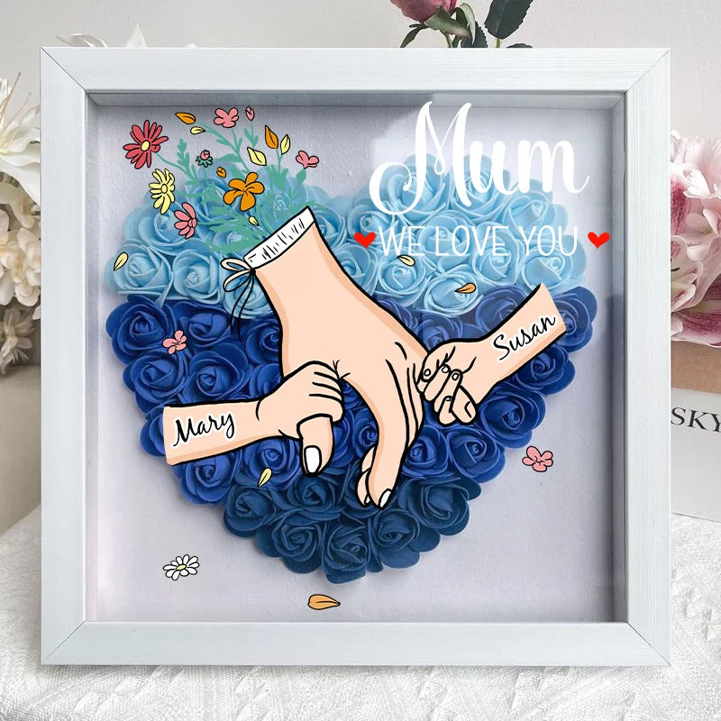 Moederdag herinnering: hartvormige bloemenlijst met LED en gepersonaliseerde boodschap.