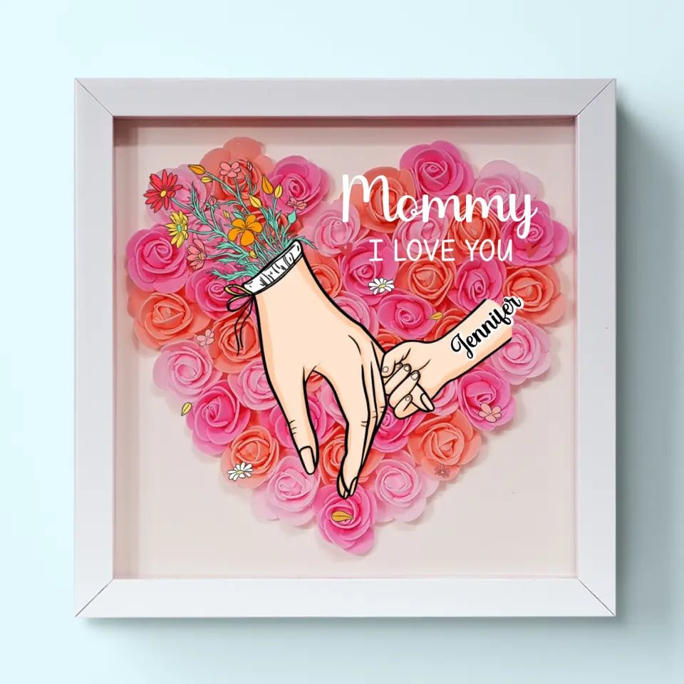 Decoratieve bloemenlijst voor Moederdag, vierkant, met LED en gepersonaliseerde namen.