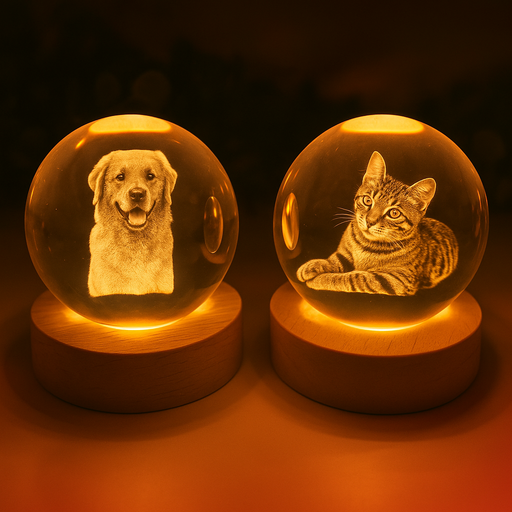 Lichtgevende gedenkbal met eeuwige gedachtenis aan je huisdier. Uniek gepersonaliseerd huisdierenherinnering cadeau.