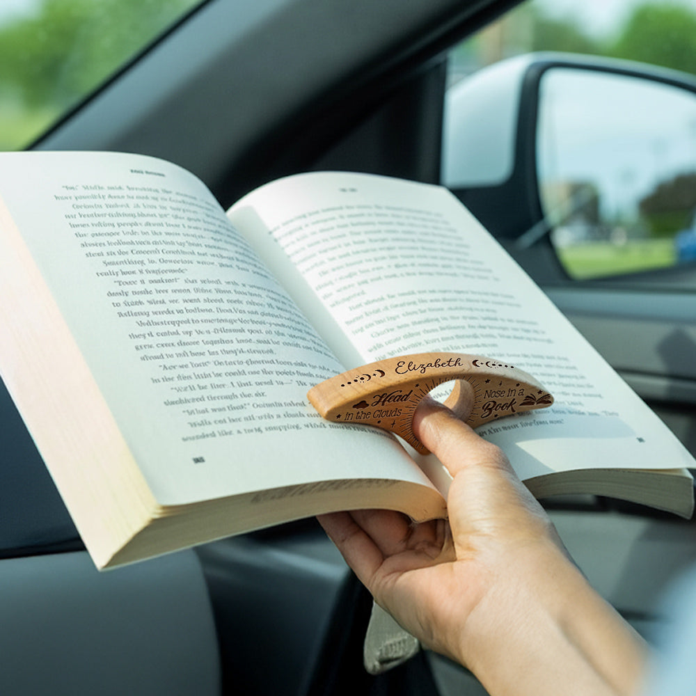 Houten boekenhouder, ergonomisch ontworpen van beuken, maakt comfortabel lezen met één hand mogelijk.