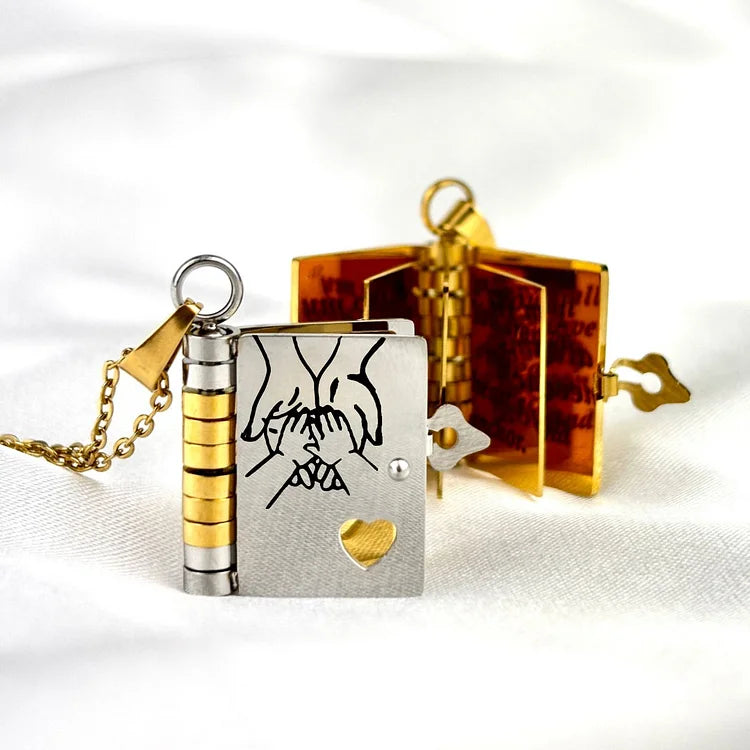 Gepersonaliseerde roestvrijstalen boek ketting, unisex liefdescadeau voor heren en dames.