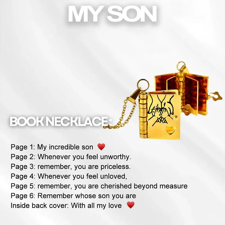 Elegante unisex boek ketting, roestvrij staal en gepersonaliseerd, perfect sieraad.