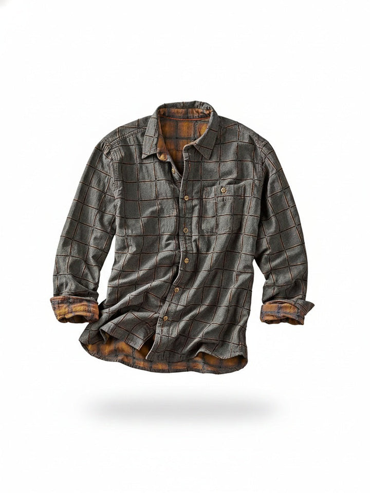 Geruit heren overhemd, grijs met lange mouwen en borstzak. Casual regular fit shirt met knoopsluiting.