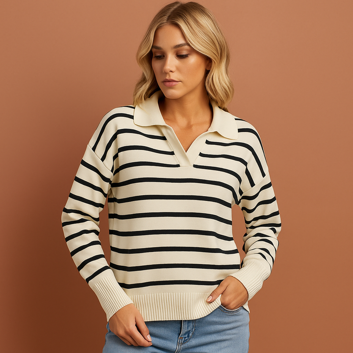 Comfortabele damespolo met lange mouwen en modieus gestreept design voor dagelijkse stijl.