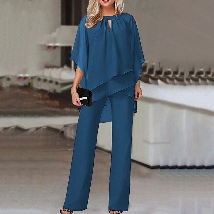 Elegante glanzende dames set: top & broek, comfortabel, ideaal voor lente/zomer feesten en avonden.