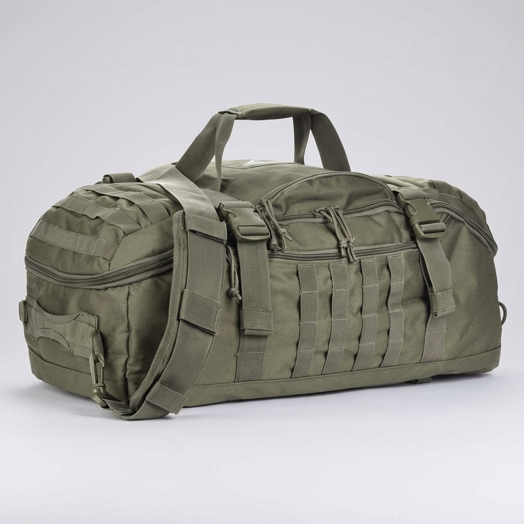 Zwart camouflage sporttas met verstelbare schouderriem. Veelzijdige waterbestendige reistas voor gym of avontuur.