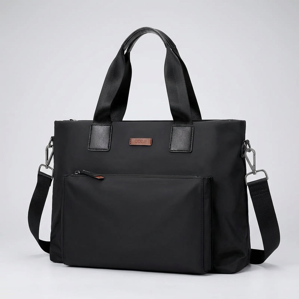 Robuuste grijze canvas laptoptas voor zakelijk gebruik; unisex werktas met ruimte voor laptop, georganiseerd en beschermend.